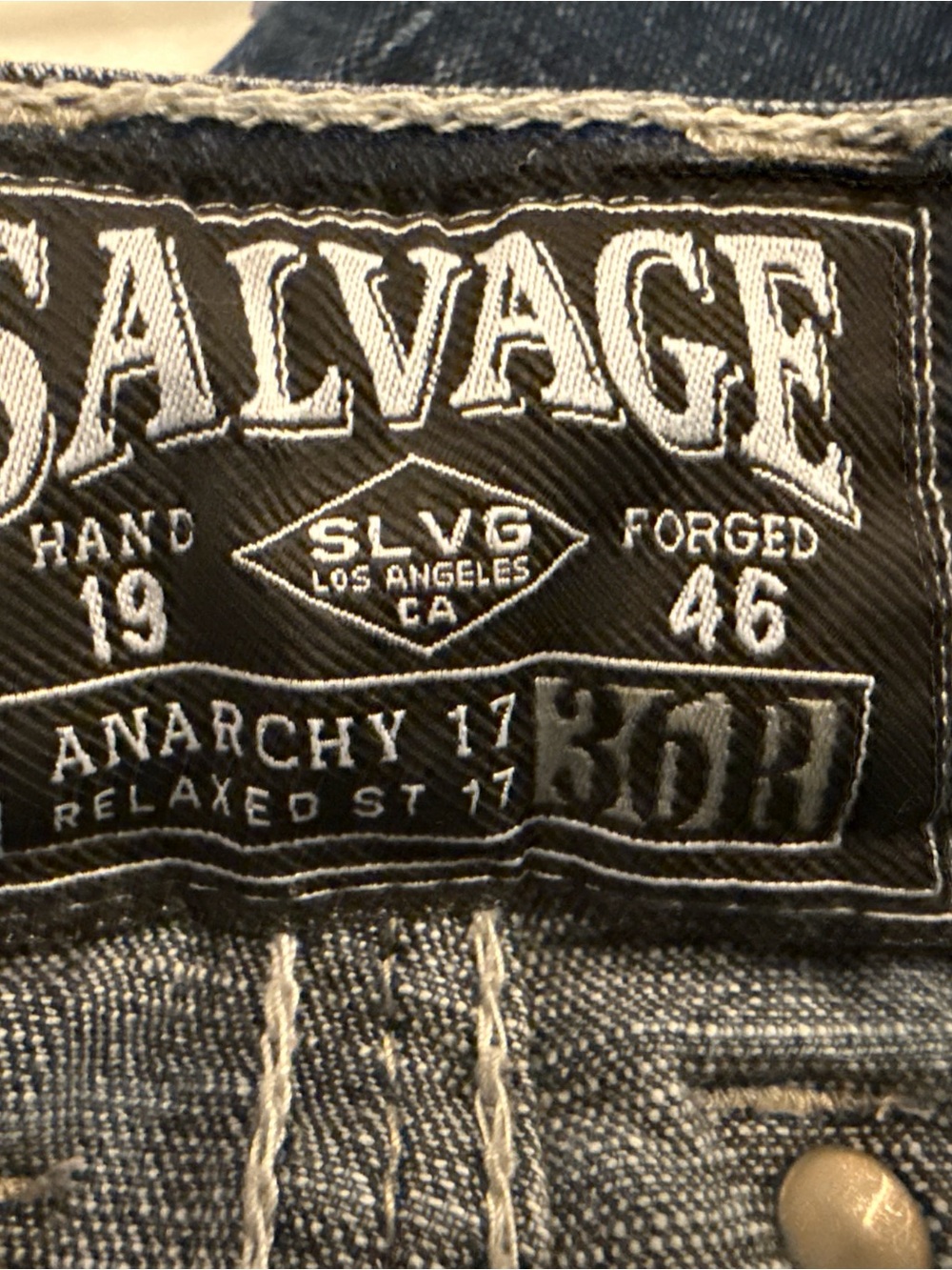 Salvage Men’s Relaxed Anarchy Black Jeans with White Stitching